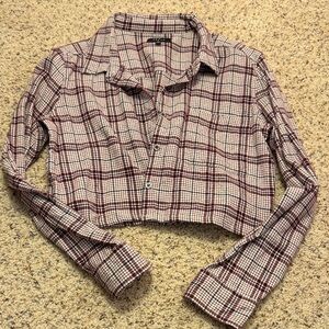 PacSun Plaid Button-Up Crop Top in Red and White